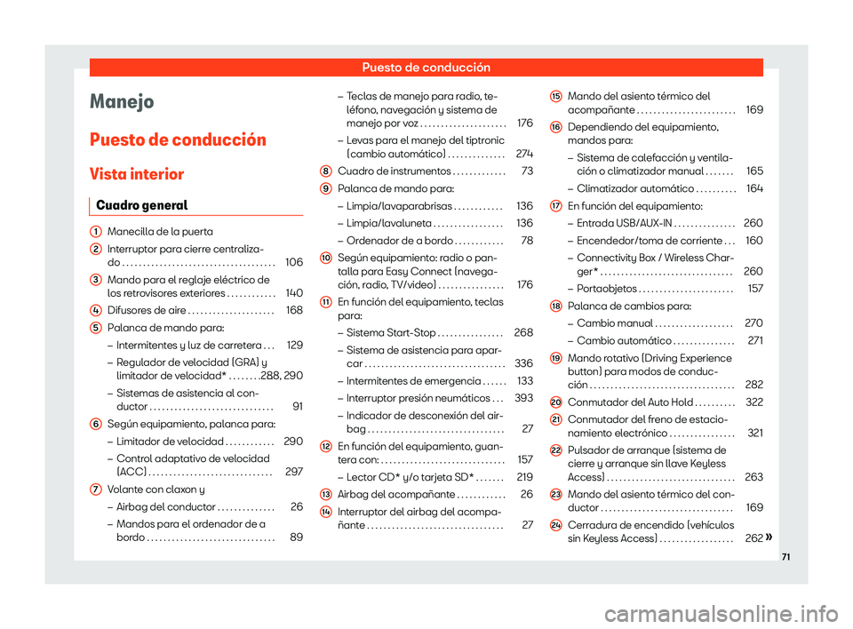 Seat Ateca 2020 Manual del propietario (in Spanish) Puesto de conducci Seat Ateca 2020 Manual del propietario (in Spanish) Puesto de conducci