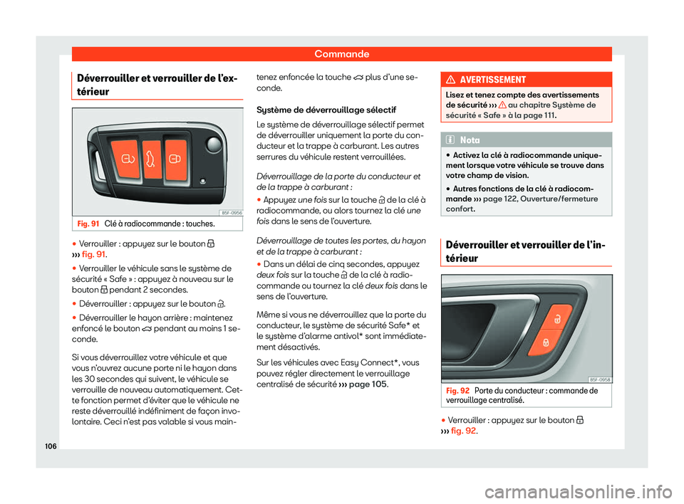 Seat Ateca 2020  Manuel du propriétaire (in French)  Commande
D