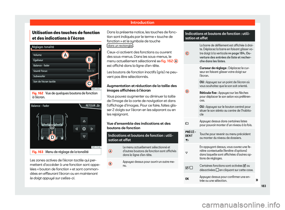 Seat Ateca 2020  Manuel du propriétaire (in French)  Introduction
Utilisation des touches de fonction
et des indications 