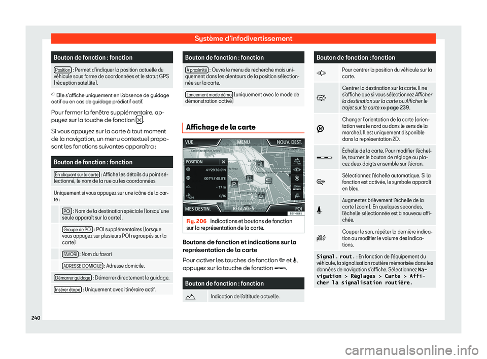 Seat Ateca 2020  Manuel du propriétaire (in French)  Système d’infodivertissement
Bouton de fonction : fonction
Position  : Permet d