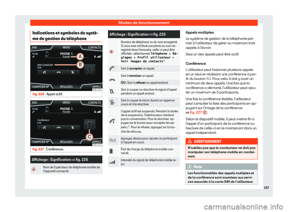 Seat Ateca 2020  Manuel du propriétaire (in French)  Modes de fonctionnement
Indications et symboles du syst