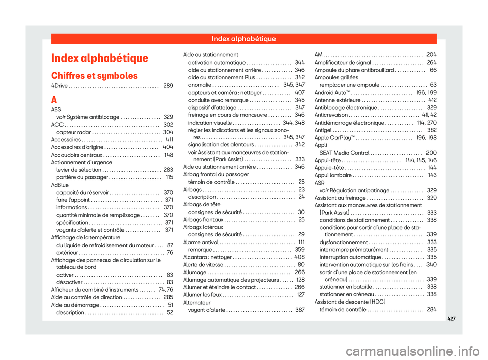 Seat Ateca 2020  Manuel du propriétaire (in French)  Index alphabétique
Index alphab