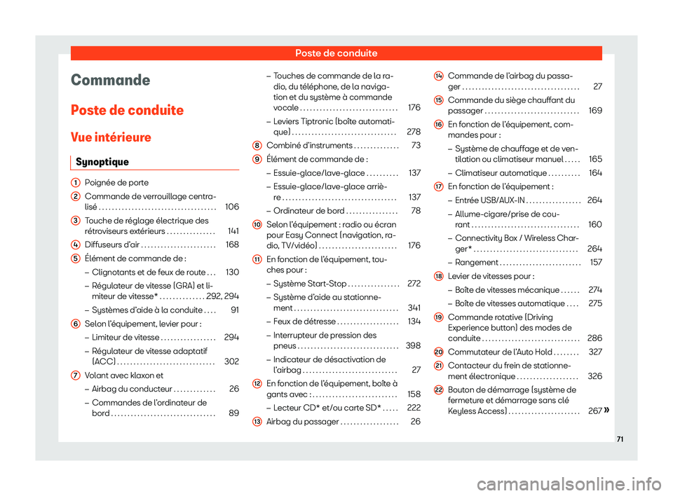 Seat Ateca 2020  Manuel du propriétaire (in French)  Poste de conduite
Commande
P ost
e de conduite
Vue int