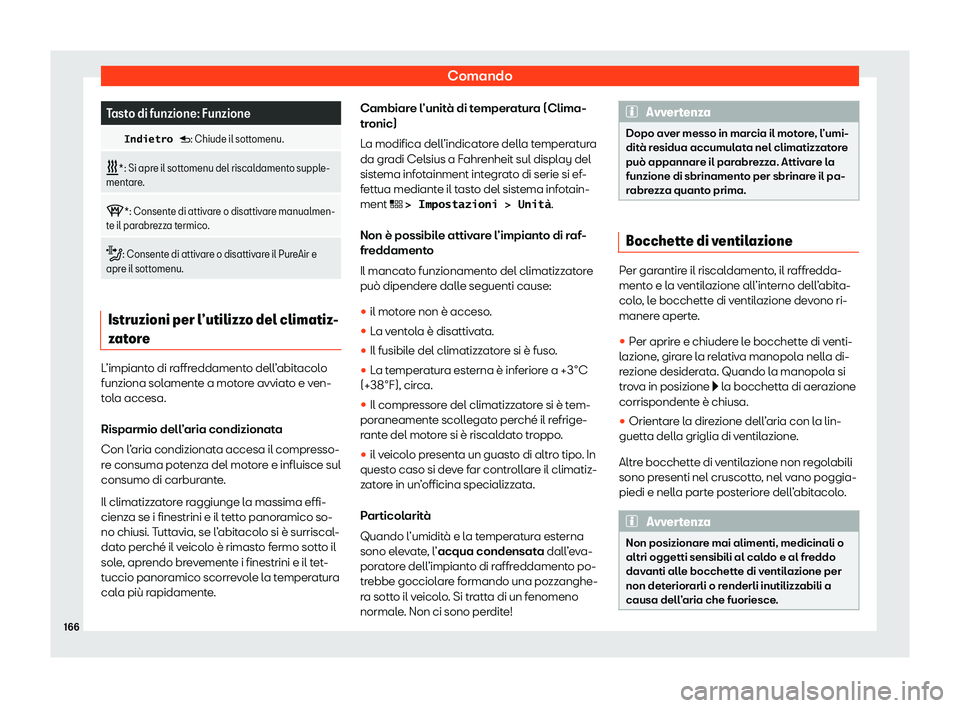 Seat Ateca 2020  Manuale del proprietario (in Italian) Comando
Tasto di funzione: Funzione
  �I�n�d�i�e�t�r�o�  �