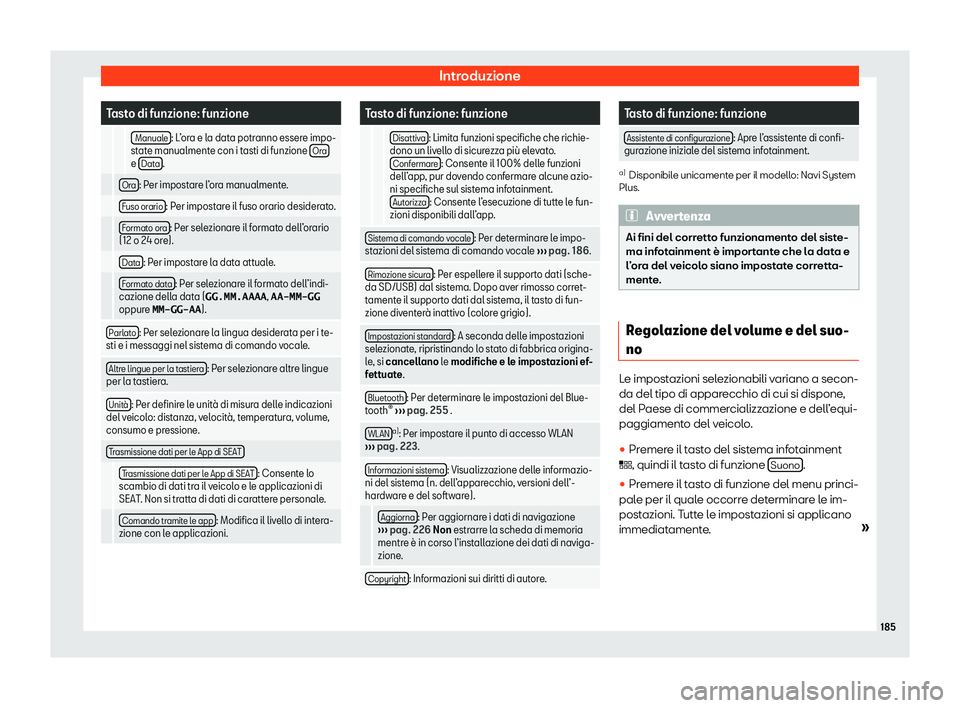 Seat Ateca 2020  Manuale del proprietario (in Italian) Introduzione
Tasto di funzione: funzione
     Manuale : L