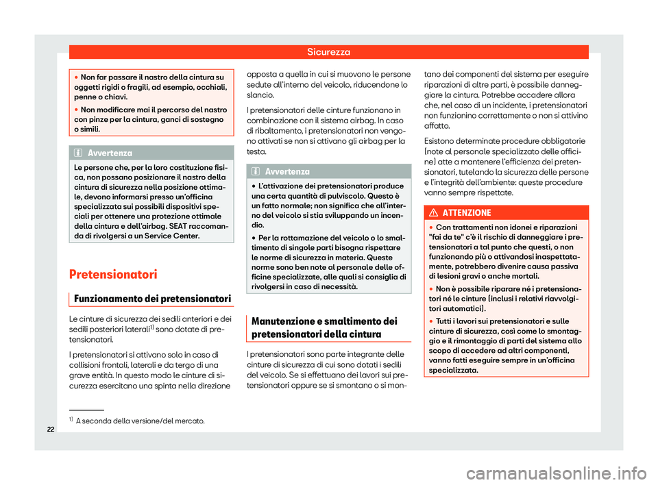Seat Ateca 2020  Manuale del proprietario (in Italian) Sicurezza

