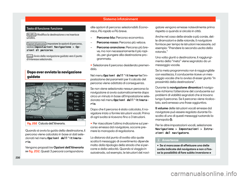 Seat Ateca 2020  Manuale del proprietario (in Italian) Sistema infotainment
Tasto di funzione: funzione
Modifica : Modifica la destinazione o ne inserisce
un 