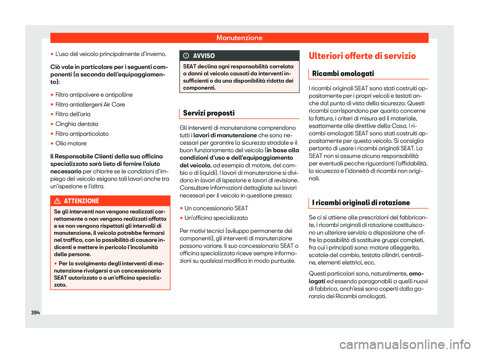 Seat Ateca 2020  Manuale del proprietario (in Italian) Manutenzione
