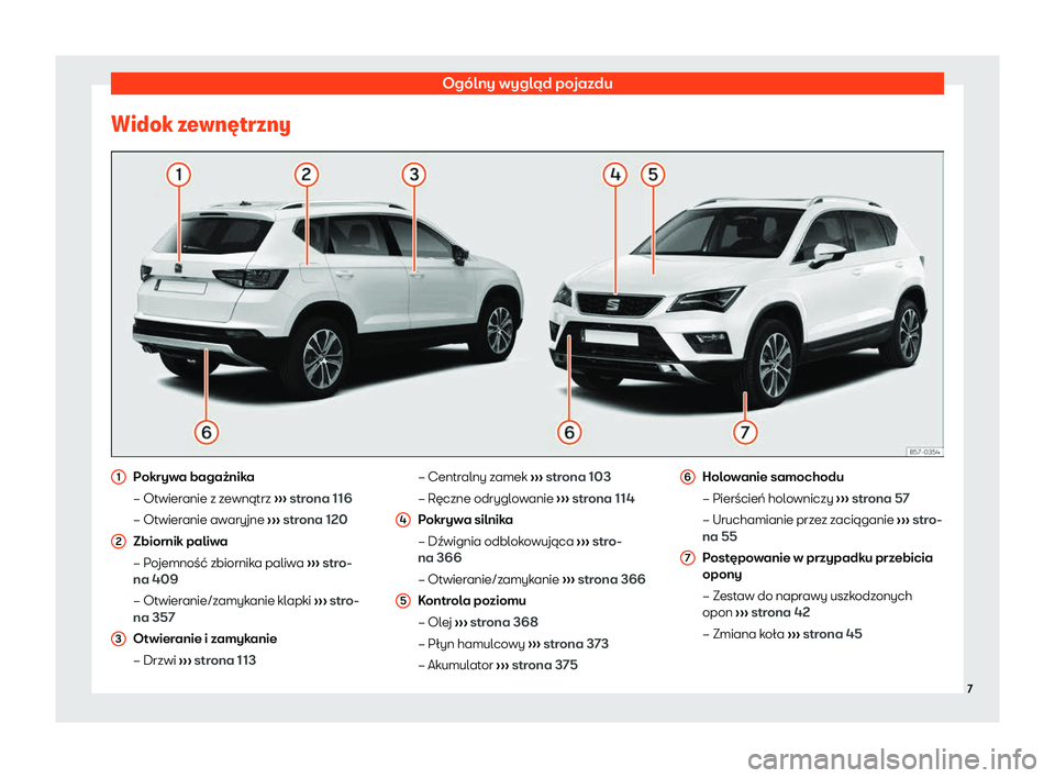 Seat Ateca 2020  Instrukcja Obsługi (in Polish) Ogólny wygląd pojazdu
Widok zewn