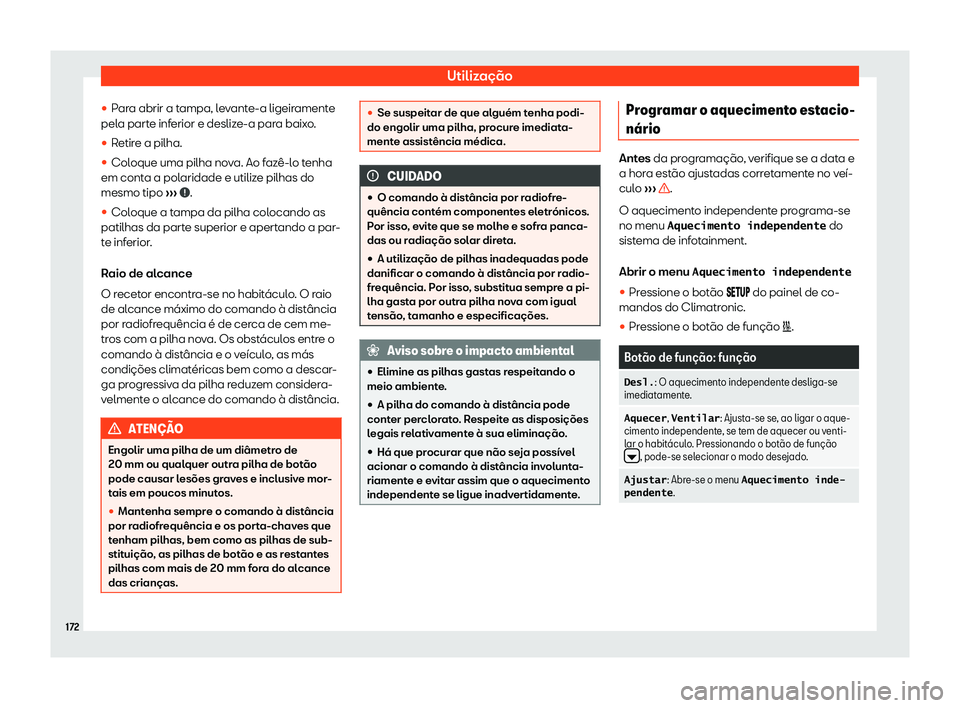 Seat Ateca 2020  Manual do proprietário (in Portuguese)  Utilização
