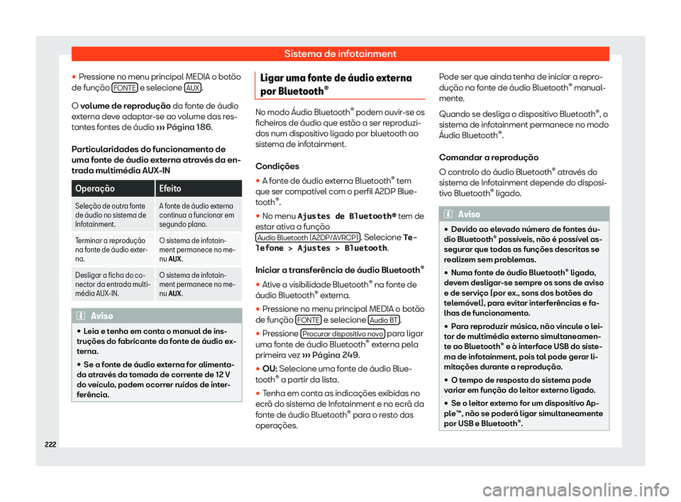 Seat Ateca 2020  Manual do proprietário (in Portuguese)  Sistema de infotainment
