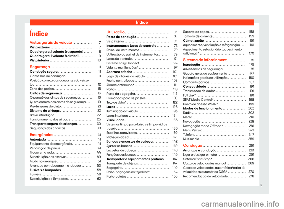 Seat Ateca 2020  Manual do proprietário (in Portuguese)  Índice

