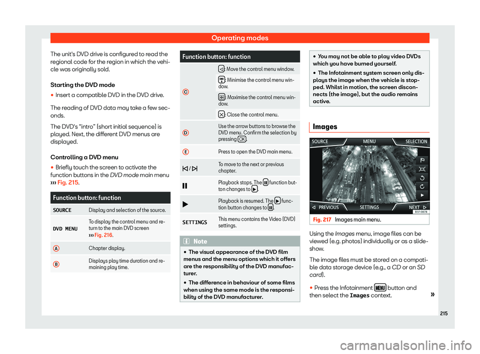 Seat Ateca 2019  Owners Manual Operating modes
The unit