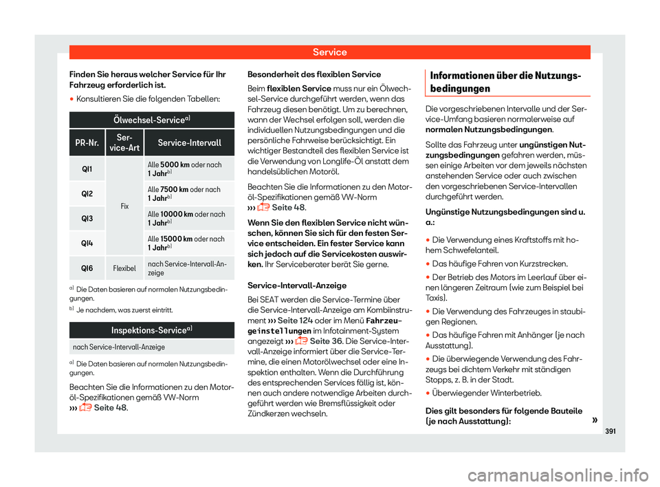 Seat Ateca 2019  Betriebsanleitung (in German) Service
Finden Sie heraus welcher Service f