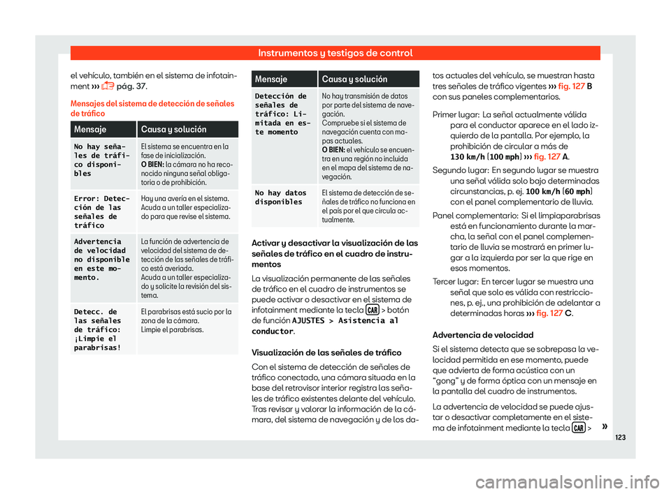 Seat Ateca 2019  Manual del propietario (in Spanish) Instrumentos y testigos de control
el veh