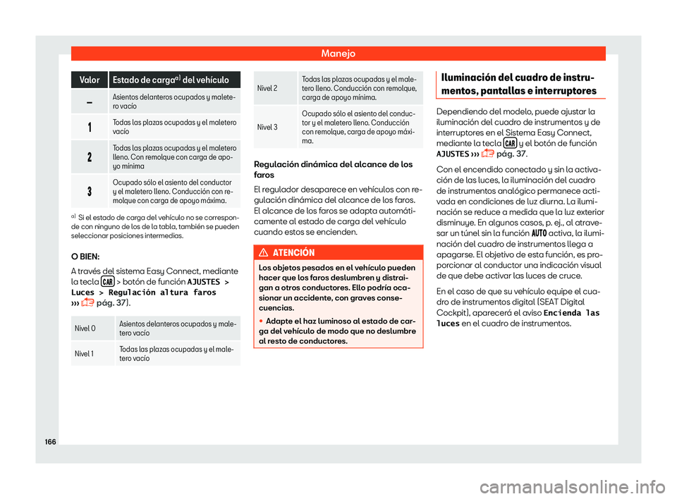 Seat Ateca 2019  Manual del propietario (in Spanish) Manejo
Valor Estado de carga
a)
 del veh