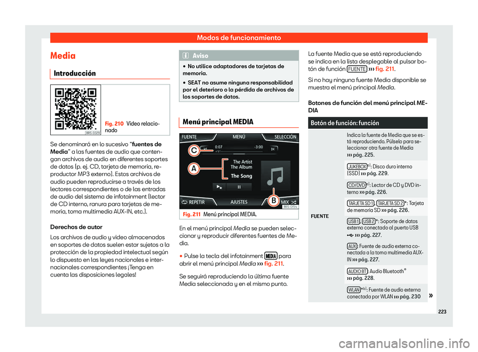 Seat Ateca 2019  Manual del propietario (in Spanish) Modos de funcionamiento
Media Intr oducci