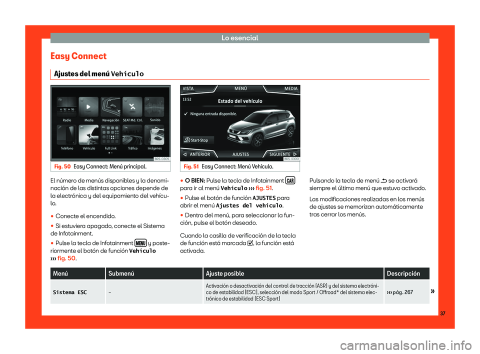 Seat Ateca 2019  Manual del propietario (in Spanish) Lo esencial
Easy Connect Ajust es del men