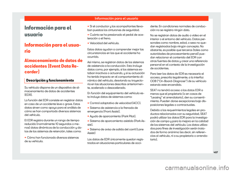 Seat Ateca 2019  Manual del propietario (in Spanish) Informaci