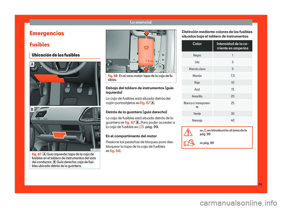 Seat Ateca 2019  Manual del propietario (in Spanish) Lo esencial
Emergencias
Fusibl es
Ubicaci
