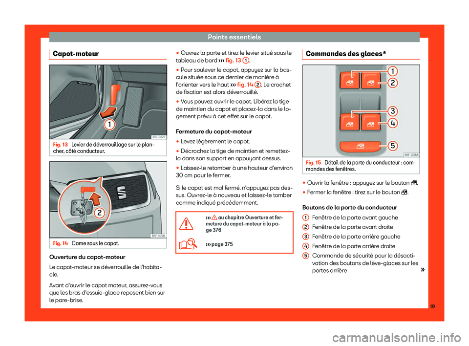 Seat Ateca 2019  Manuel du propriétaire (in French)  Points essentiels
Capot-moteur Fig. 13 
Levier de d