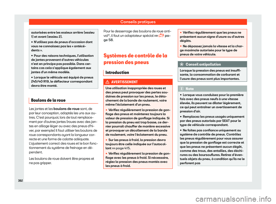 Seat Ateca 2019  Manuel du propriétaire (in French)  Conseils pratiques
autoris