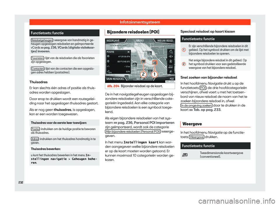 Seat Ateca 2019  Handleiding (in Dutch) Infotainmentsysteem
Functietoets: functie
Reisdoelgeheugen : weergave van handmatig in ge-
heugen opgeslagen r eisdoel
en en ge