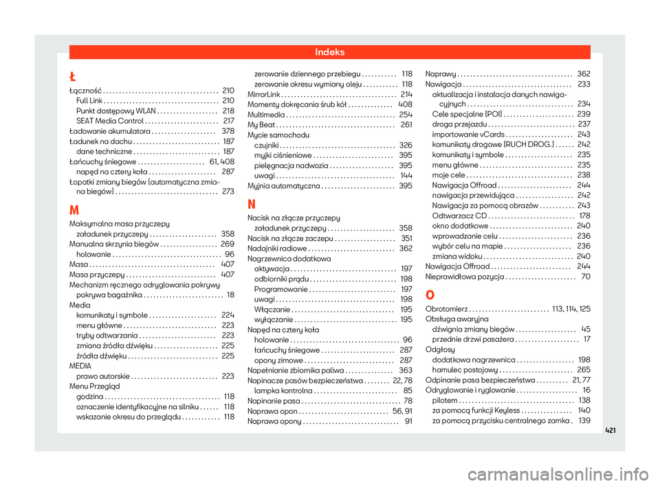Seat Ateca 2019 Instrukcja Obsługi (in Polish) Indeks
Seat Ateca 2019 Instrukcja Obsługi (in Polish) Indeks