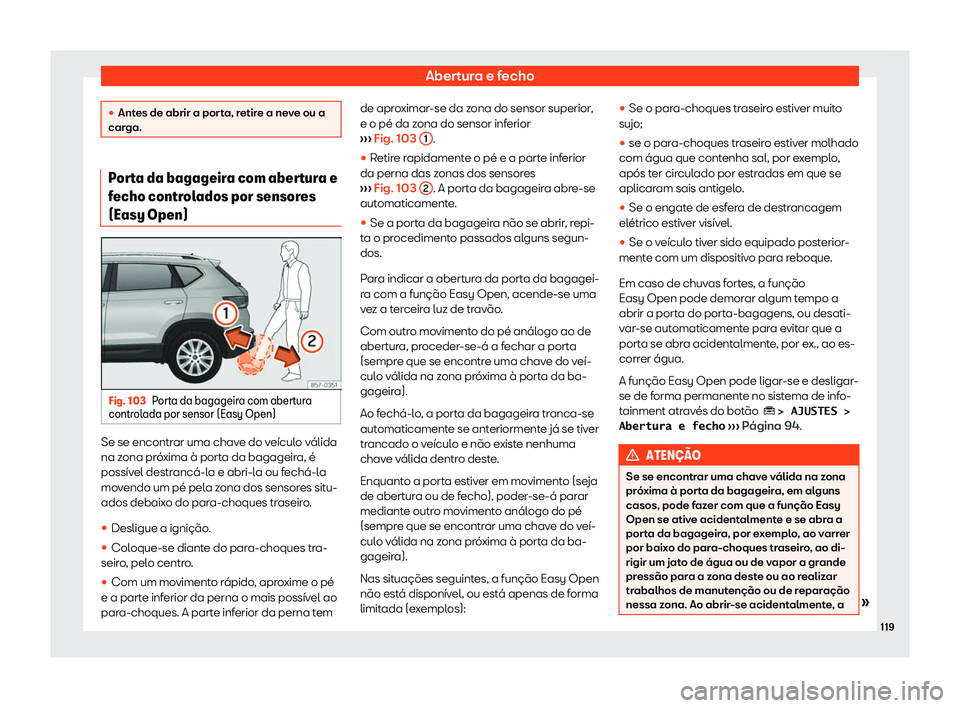 Seat Ateca 2019  Manual do proprietário (in Portuguese)  Abertura e fecho
