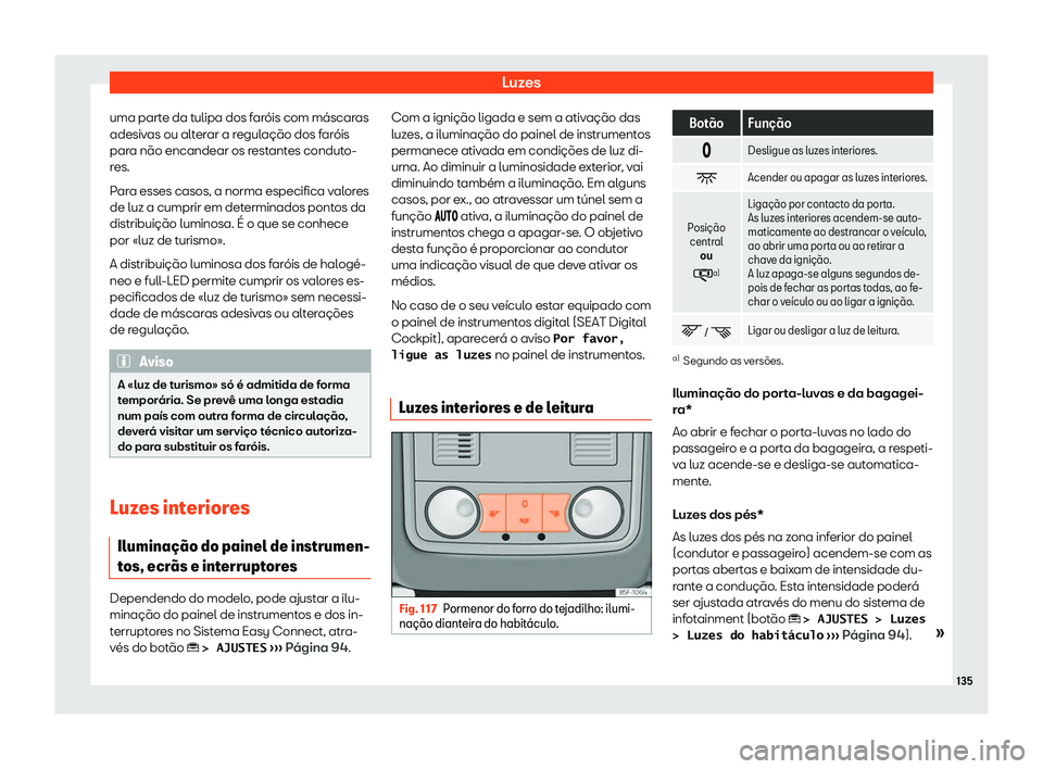 Seat Ateca 2019  Manual do proprietário (in Portuguese)  Luzes
uma parte da tulipa dos far