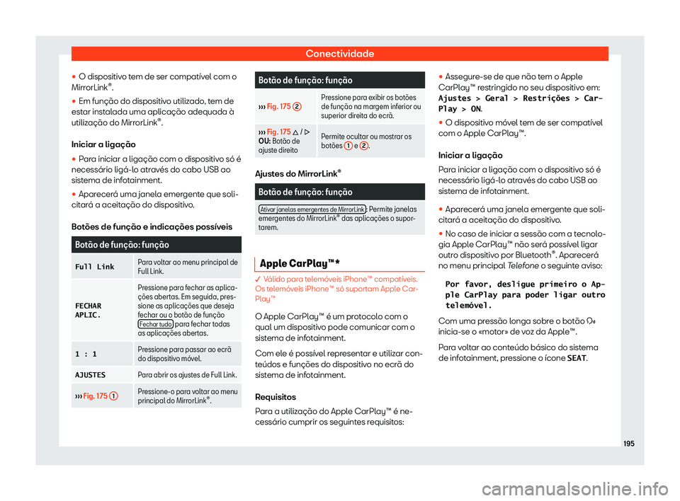Seat Ateca 2019  Manual do proprietário (in Portuguese)  Conectividade
