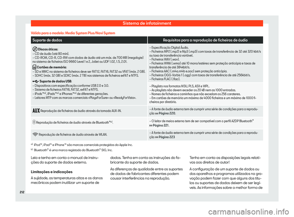 Seat Ateca 2019  Manual do proprietário (in Portuguese)  Sistema de infotainment
V