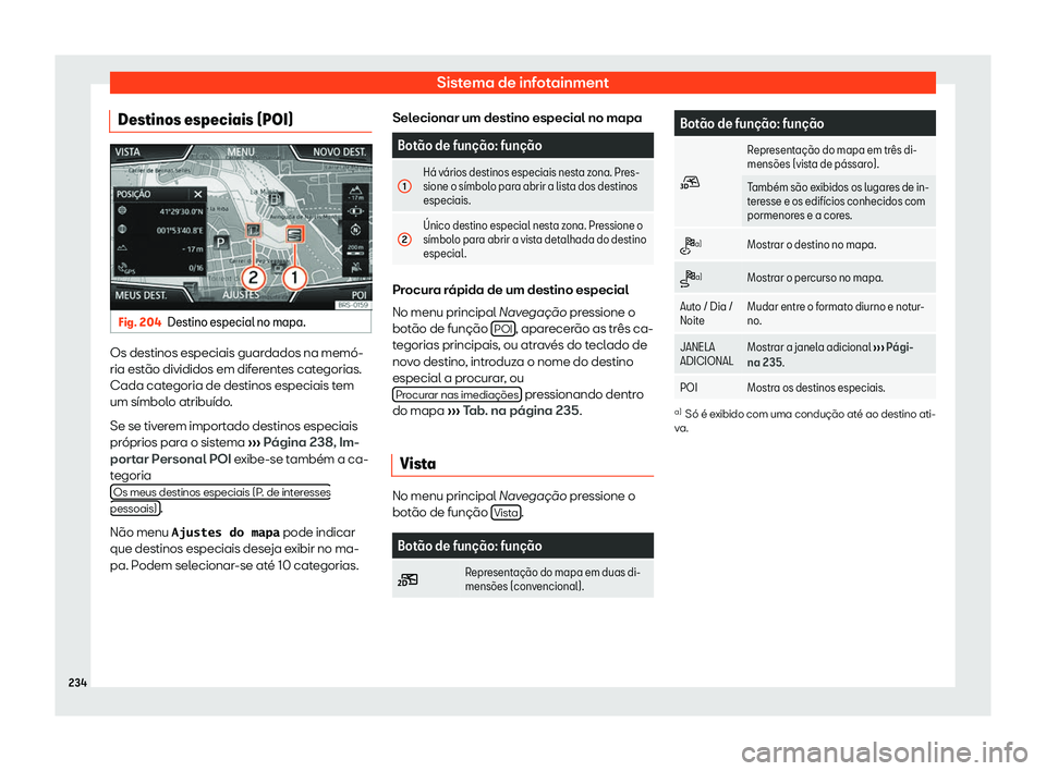 Seat Ateca 2019  Manual do proprietário (in Portuguese)  Sistema de infotainment
Destinos especiais (POI) Fig. 204
Destino especial no mapa. Os destinos especiais guardados na mem