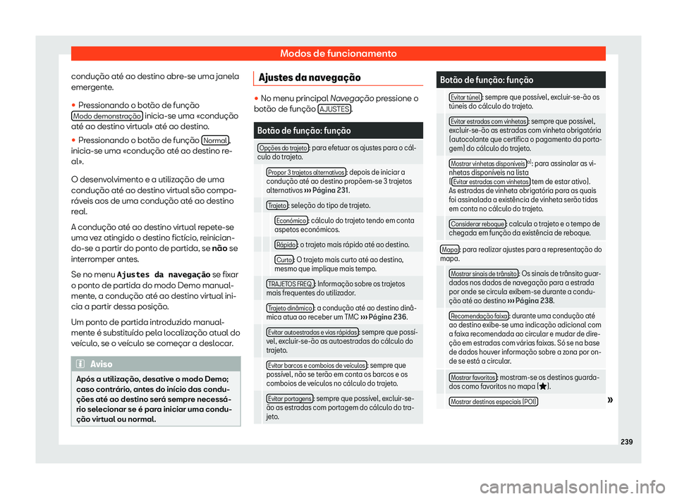 Seat Ateca 2019  Manual do proprietário (in Portuguese)  Modos de funcionamento
condu