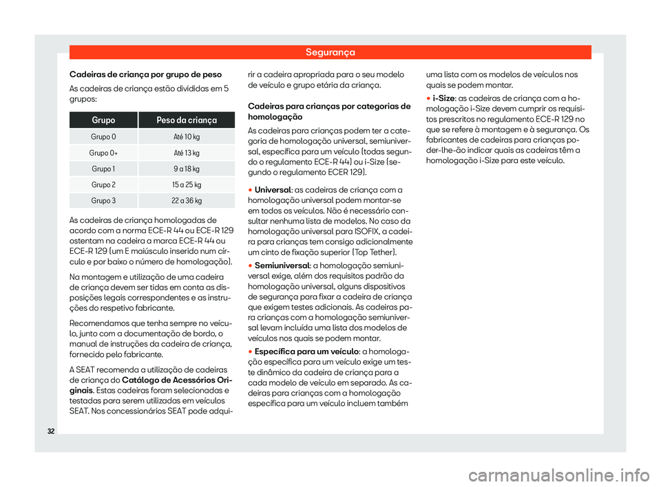 Seat Ateca 2019 Manual do proprietário (in Portuguese) Seguran Seat Ateca 2019 Manual do proprietário (in Portuguese) Seguran