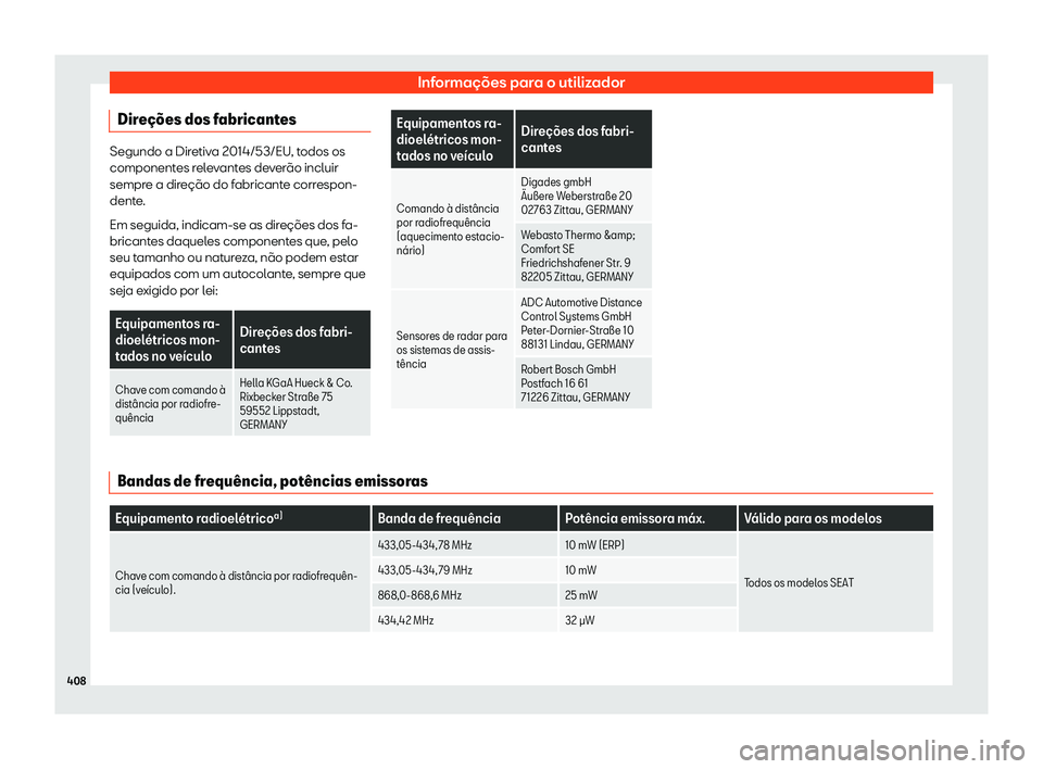 Seat Ateca 2019  Manual do proprietário (in Portuguese)  Informa