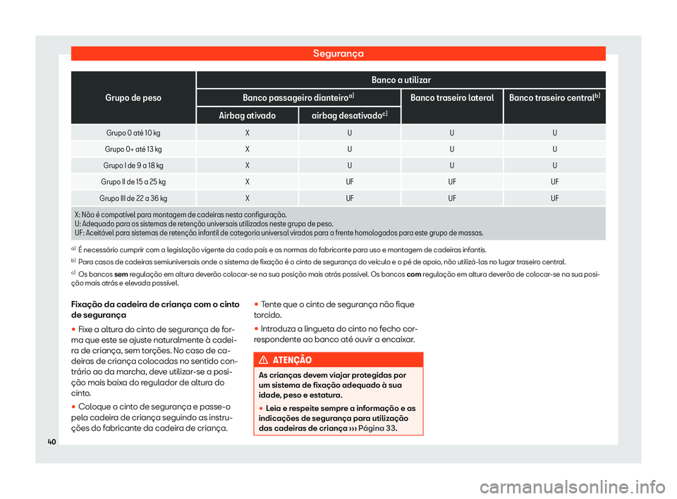 Seat Ateca 2019  Manual do proprietário (in Portuguese)  Seguran