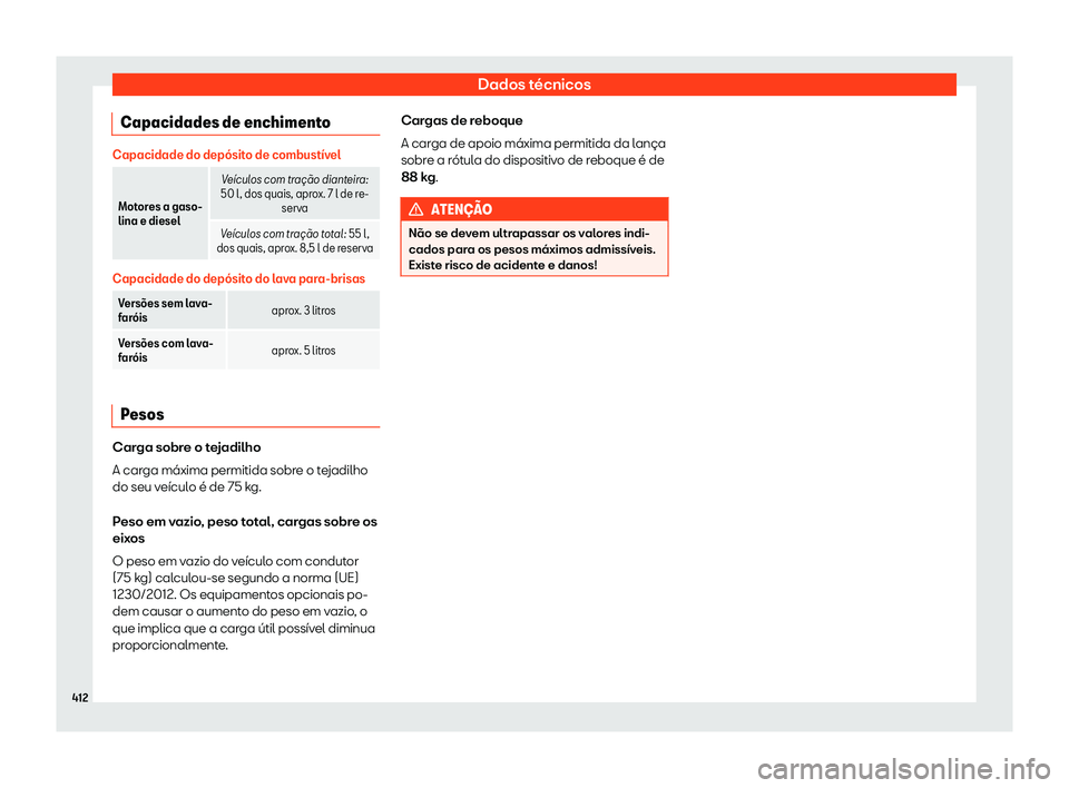 Seat Ateca 2019  Manual do proprietário (in Portuguese)  Dados t