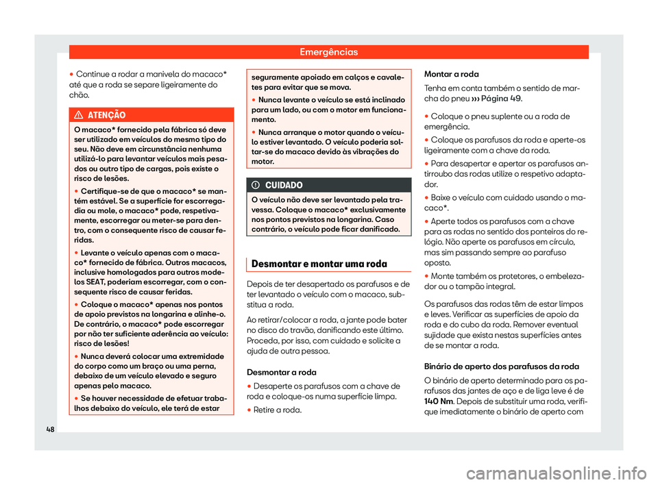 Seat Ateca 2019  Manual do proprietário (in Portuguese)  Emerg