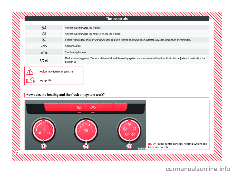 Seat Ateca 2018 Owners Manual The essentials
Air distribution towards the footwell.
Air distribution towards the windscreen and the footwell.
Heated rear window: this only works when the engine is running and switches o Seat Ateca 2018 Owners Manual The essentials
Air distribution towards the footwell.
Air distribution towards the windscreen and the footwell.
Heated rear window: this only works when the engine is running and switches o