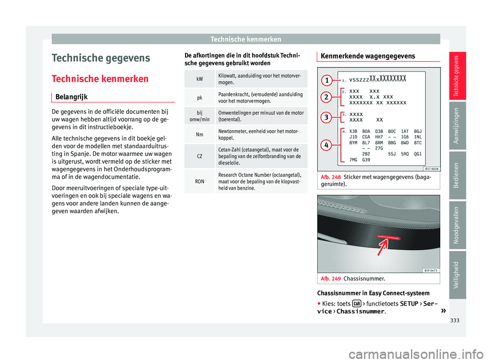 Seat Ateca 2018  Handleiding (in Dutch) Technische kenmerken
Technische gegevens
T ec
hni
sche kenmerken
Belangrijk De gegevens in de officiële documenten bij
uw w
ag

en hebben altijd voorrang op de ge-
gevens in dit instructieboekje.
All