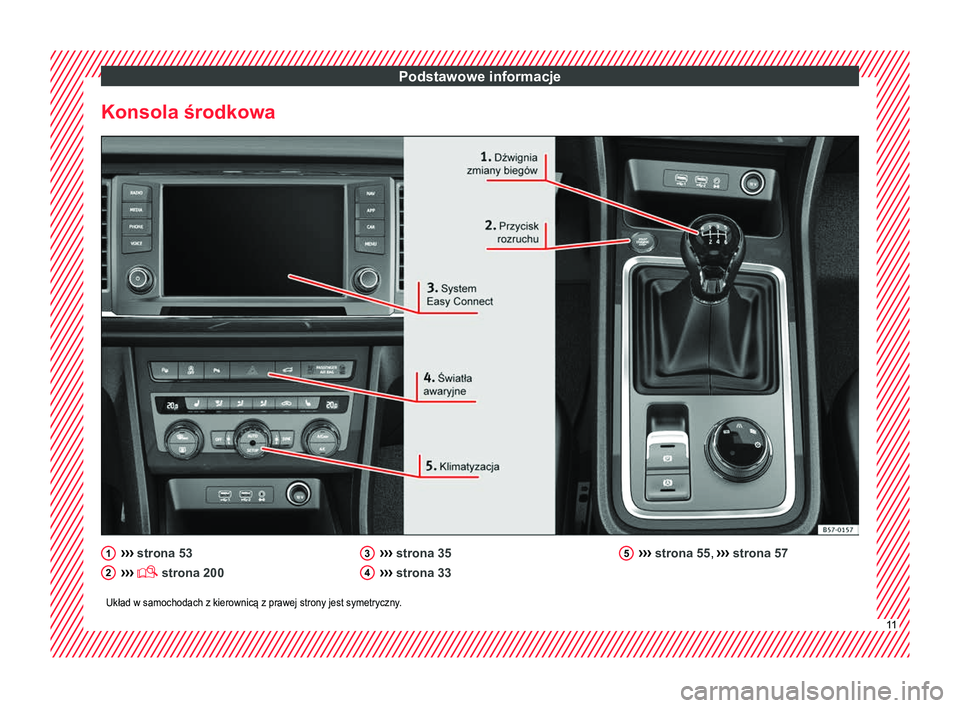 Seat Ateca 2018 Instrukcja Obsługi (in Polish) Podstawowe informacje
Konsola środkowa ›››
strona 53
›› ›
strona 200
1 2 ›››
strona 35
›› ›
strona 33
3 4 ›››
strona 55, ››› strona 57
5
Układ w samoch Seat Ateca 2018 Instrukcja Obsługi (in Polish) Podstawowe informacje
Konsola środkowa ›››
strona 53
›› ›
strona 200
1 2 ›››
strona 35
›› ›
strona 33
3 4 ›››
strona 55, ››› strona 57
5
Układ w samoch