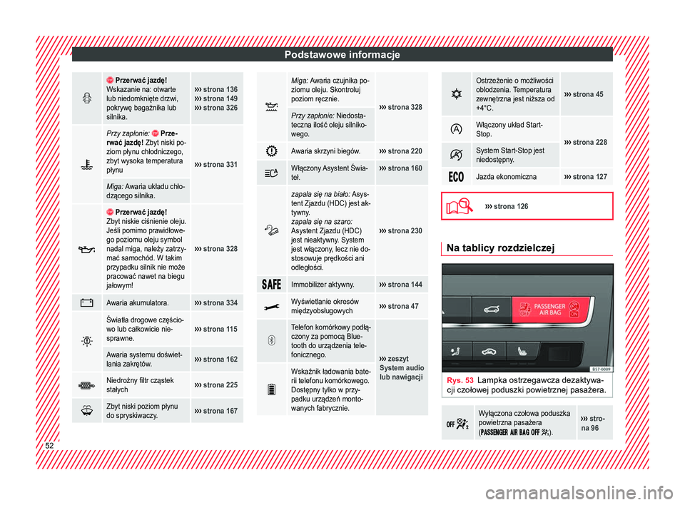 Seat Ateca 2018 Instrukcja Obsługi (in Polish) Podstawowe informacje
Przerwać jazdę!
Wskazanie na: otwarte
lub niedomknięte drzwi,
pokrywę bagażnika lub
silnika.››› strona 136
››› strona 149
››› strona 326
Prz Seat Ateca 2018 Instrukcja Obsługi (in Polish) Podstawowe informacje
Przerwać jazdę!
Wskazanie na: otwarte
lub niedomknięte drzwi,
pokrywę bagażnika lub
silnika.››› strona 136
››› strona 149
››› strona 326
Prz