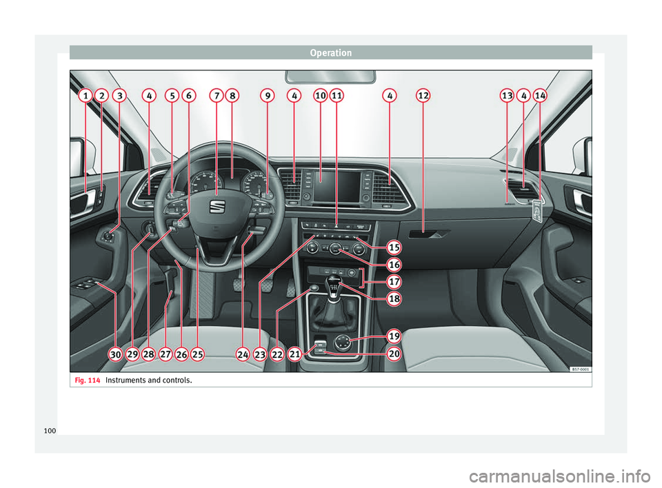 Seat Ateca 2017 Owners Manual Operation
Fig. 114
Instruments and controls.100 Seat Ateca 2017 Owners Manual Operation
Fig. 114
Instruments and controls.100