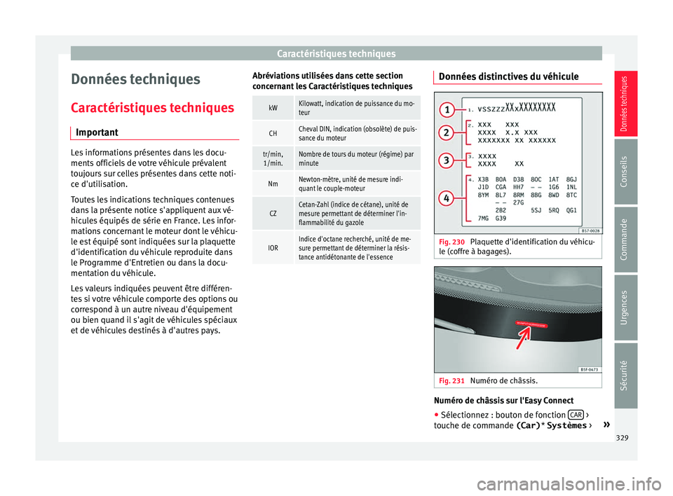 Seat Ateca 2017 Manuel du propriétaire (in French) Caractéristiques techniques
Données techniques
C ar
actéristiques techniques
Important Les informations présentes dans les docu-
ments
offic
iels de votre véhicule prévalent
toujours sur celle Seat Ateca 2017 Manuel du propriétaire (in French) Caractéristiques techniques
Données techniques
C ar
actéristiques techniques
Important Les informations présentes dans les docu-
ments
offic
iels de votre véhicule prévalent
toujours sur celle