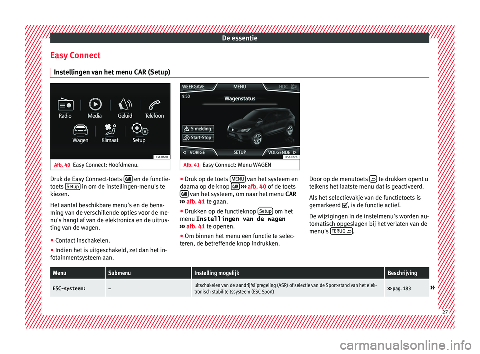 Seat Ateca 2017 Handleiding (in Dutch) De essentie
Easy Connect In s
tel
lingen van het menu CAR (Setup) Afb. 40
Easy Connect: Hoofdmenu. Afb. 41
Easy Connect: Menu WAGEN Druk de Easy Connect-toets
en de functie-
t oets
Set
u Seat Ateca 2017 Handleiding (in Dutch) De essentie
Easy Connect In s
tel
lingen van het menu CAR (Setup) Afb. 40
Easy Connect: Hoofdmenu. Afb. 41
Easy Connect: Menu WAGEN Druk de Easy Connect-toets
en de functie-
t oets
Set
u