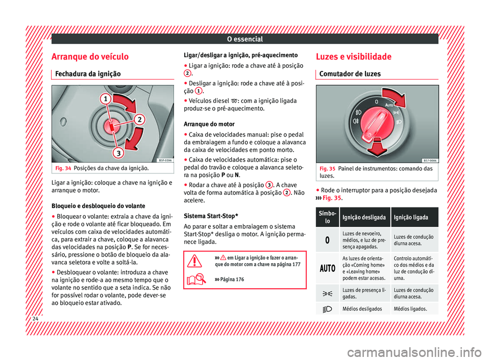Seat Ateca 2017 Manual do proprietário (in Portuguese) O essencial
Arranque do veículo Fec
hadura da ignição Fig. 34
Posições da chave da ignição. Ligar a ignição: coloque a chave na ignição e
arr
anque o mot
or.
Bloqueio e desbloqueio do vola Seat Ateca 2017 Manual do proprietário (in Portuguese) O essencial
Arranque do veículo Fec
hadura da ignição Fig. 34
Posições da chave da ignição. Ligar a ignição: coloque a chave na ignição e
arr
anque o mot
or.
Bloqueio e desbloqueio do vola