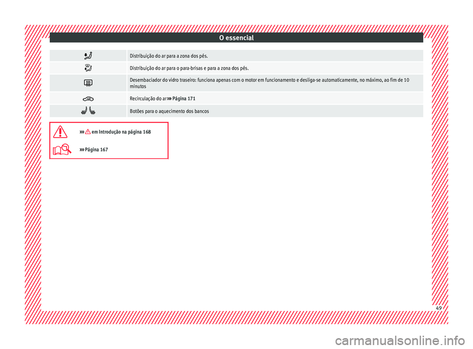 Seat Ateca 2017 Manual do proprietário (in Portuguese) O essencial
Distribuição do ar para a zona dos pés.
Distribuição do ar para o para-brisas e para a zona dos pés.
Desembaciador do vidro traseiro: funciona apenas com o motor em funcio Seat Ateca 2017 Manual do proprietário (in Portuguese) O essencial
Distribuição do ar para a zona dos pés.
Distribuição do ar para o para-brisas e para a zona dos pés.
Desembaciador do vidro traseiro: funciona apenas com o motor em funcio
