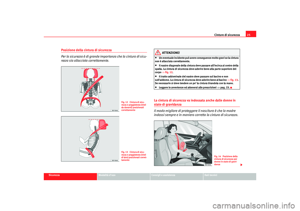 Seat Cordoba 2008 Manuale del proprietario (in Italian) Cinture di sicurezza25
Sicurezza
Modalità duso
Consigli e assistenza
Dati tecnici
Posizione della cintura di sicurezza
Per la sicurezza è di grande impo rtanza che la cintura di sicu-
rezza sia all Seat Cordoba 2008 Manuale del proprietario (in Italian) Cinture di sicurezza25
Sicurezza
Modalità duso
Consigli e assistenza
Dati tecnici
Posizione della cintura di sicurezza
Per la sicurezza è di grande impo rtanza che la cintura di sicu-
rezza sia all
