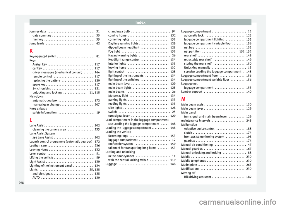 Seat Leon Sportstourer 2015  Owners manual Index
Journey data  . . . . . . . . . . . . . . . . . . . . . . . . . . . . . . 31 dat
a s
ummary  . . . . . . . . . . . . . . . . . . . . . . . . . . . 35
memory  . . . . . . . . . . . . . . . . . . 